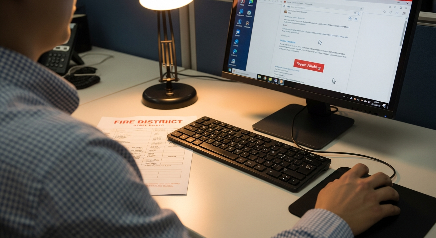 An SMB employee using the Report Phishing button on a simulated payroll-impersonation email